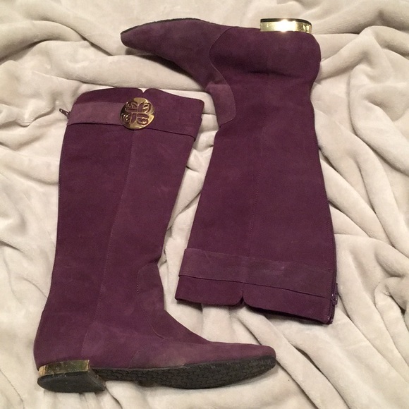 Browns Purple suede boots with gold hardware - Picture 1 of 5
